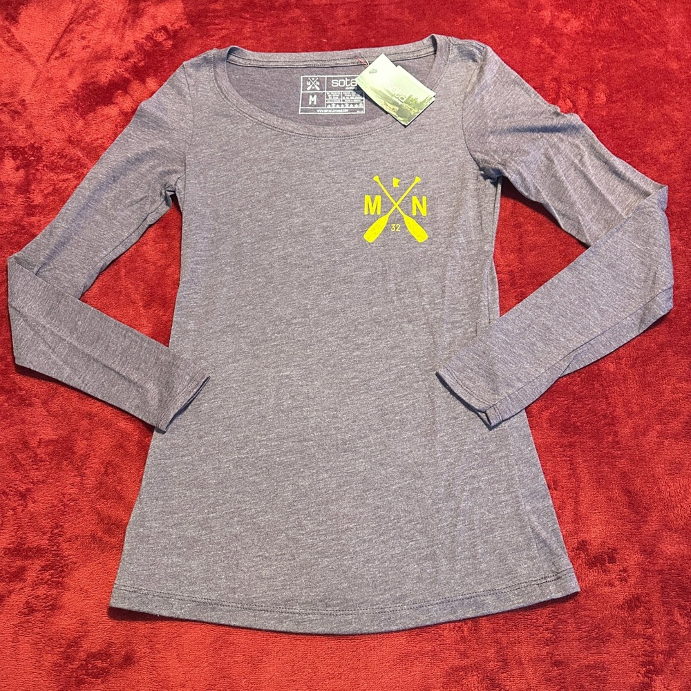 Sota Clothing Womens Long Sleeve Tee Heather Purple MN Paddle Graphic Size M NWT